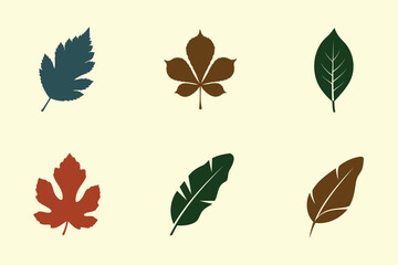 Collection of six different leaf silhouettes on a cream background