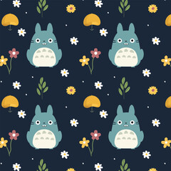 Whimsical Forest Spirits and Floral Seamless Pattern