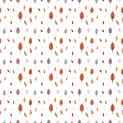 Autumn Leaves and Trees Seamless Pattern