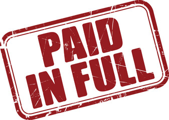 Red rectangular grunge stamp reading PAID IN FULL on a clean white background