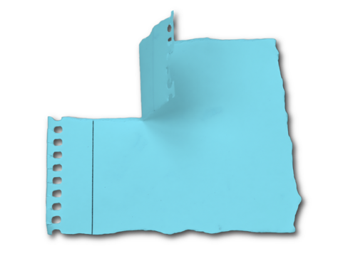 Torn Aqua Blue Notepad Paper Fragment with Ring Binder Holes and Fold