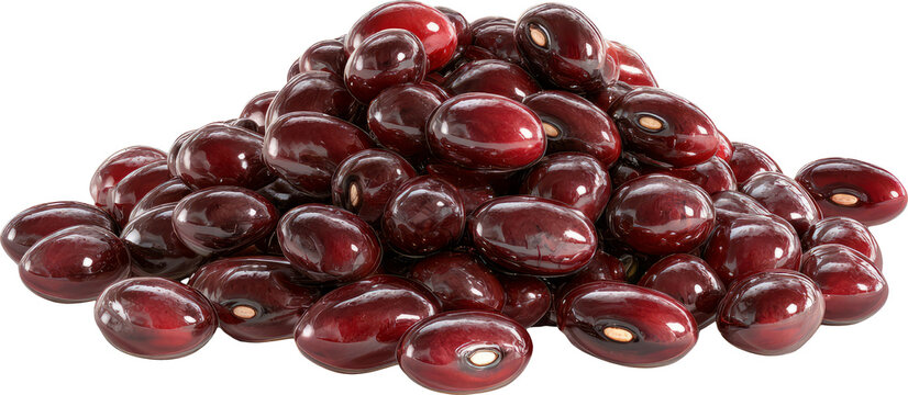 Glossy red bean seed, shiny pile, closeup food, smooth texture, natural