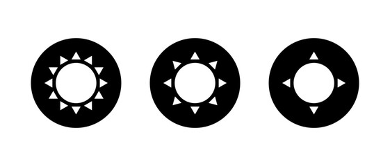 Sun icon set in black circle. Weather and brightness symbol