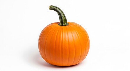 Obraz premium Vibrant Orange Pumpkin with Green Stem Isolated on White.