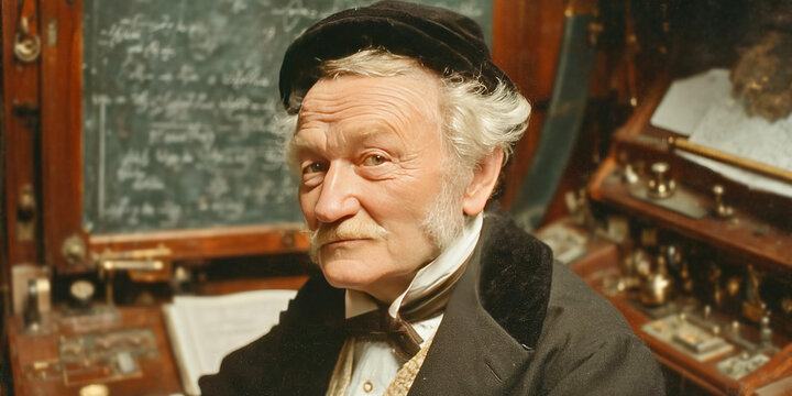 Carl Friedrich Gaus engaged in scientific inquiry at his study with complex mathematical tools