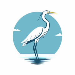 Elegant white heron illustration against a serene blue sky background design