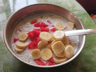 Healthy Breakfast Bowl with Banana and Watermelon