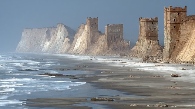 Ancient Castle on a Rocky Coastline with Ocean Waves. - Powered by Adobe