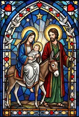 Obraz premium Holy Family Flight into Egypt Stained Glass