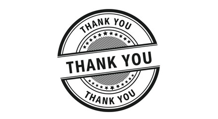 Obraz premium Black and white 'Thank You' rubber stamp seal with a vintage, grunge effect, featuring stars and circular text for appreciation.