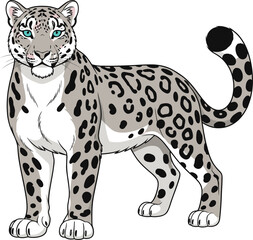 Beautiful Snow Leopard Standing Pose with Detailed Fur Patterns in Elegant Wild Animal Vector