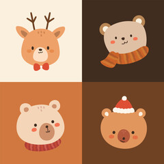 Adorable Christmas Animal Avatar Kawaii Illustrations
