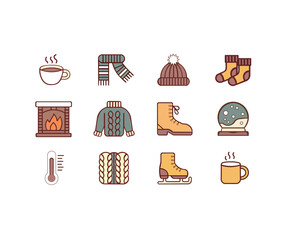 Winter Cozy Essentials Icon Set