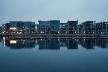 Modern Port Development Reflection at Dusk