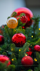 Christmas tree decorations with golden and red ornaments