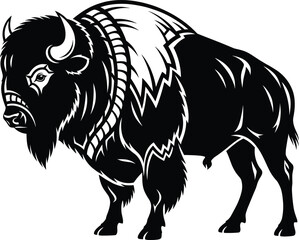 Bison Silhouette – Isolated on Transparent Background Wild Buffalo Vector Illustration