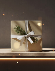 Wrapped Gift with Linen Ribbon