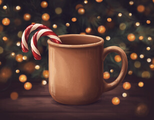 Mug with Candy Cane & Lights Bokeh