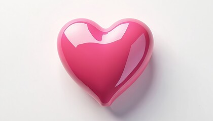 Fototapeta premium Glossy pink heart shape with reflections isolated on white background. Symbol of love and romance for valentines day or wedding celebration.