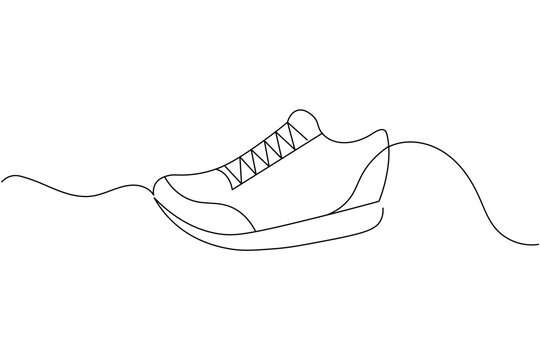 Sports shoe continuous one  line drawing on white background concept graphic design