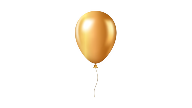 Shiny gold balloon floating upward isolated on transparent background