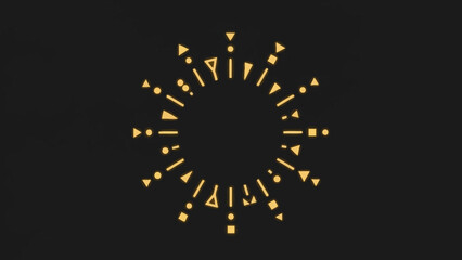 Abstract golden geometric shapes arranged in a circular pattern against a dark background.
