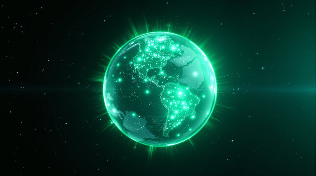 Global Connectivity: A glowing representation of the globe, with cities and networks illuminated, symbolizing worldwide communication and interconnectedness.