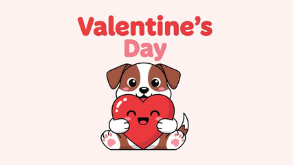 Valentine's Day illustration of a cute dog holding a heart.