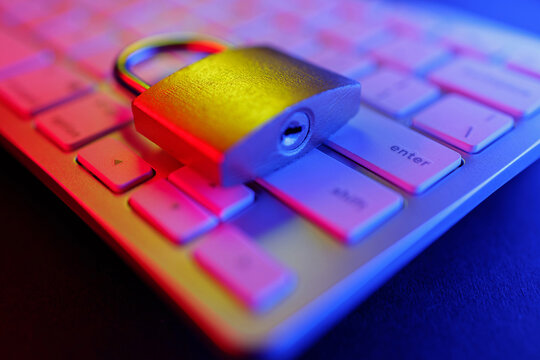 Cyber security padlock on keyboard symbolizing internet safety and digital protection measures