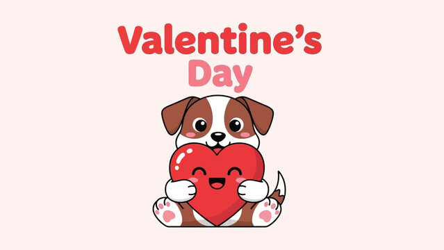 Valentine's Day illustration of a cute dog holding a heart. - Powered by Adobe