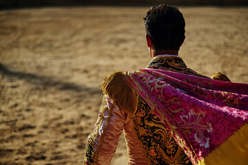 AI. Close-up view on bullfighter wearing traditional suit