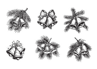 jingle bells Christmas decoration wreath messy seasonal winter holidays black and white pattern