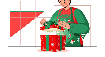 Excited christmas revealer opening a present with joyous anticipation and delightful surprise full