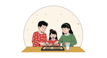 Family baking cookies illustration sharing moments homemade delights kitchen fun together