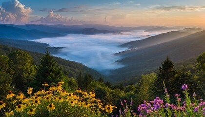 Fototapeta premium Ethereal Dawn: Enchanting Summer Sunrise in the Smoky Mountains