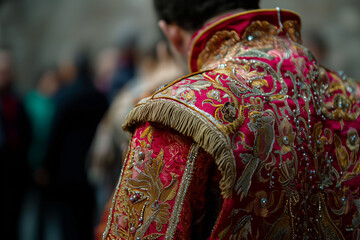AI. Close-up view on bullfighter wearing traditional suit