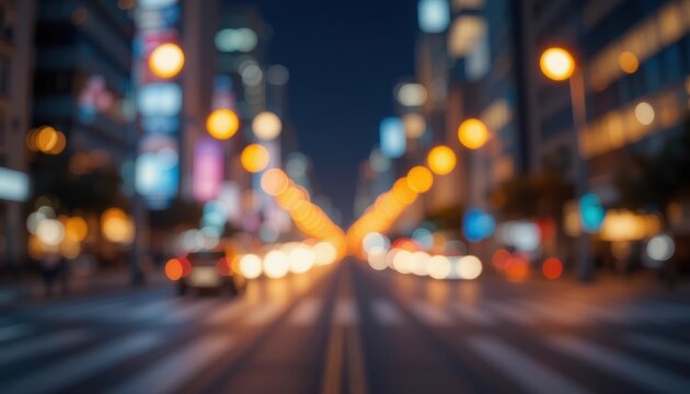 City street at night with blurred lights and traffic creating a lively atmosphere Generative AI