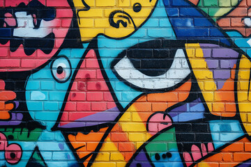 Art under ground Beautiful street art graffiti background. The brick wall is decorated with abstract drawings house paint. Modern style urban culture of street youth. Abstract picture on wall