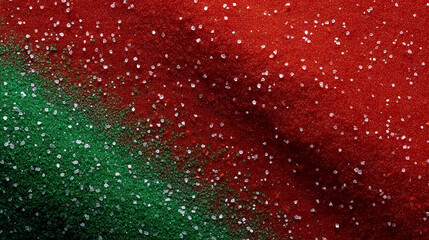 Red and green sparkling sugar scattered on surface creates festive feel for holiday treats. Colorful background enhances baking displays and culinary presentations