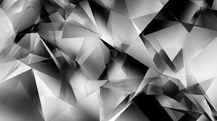 Abstract Geometric Art with Overlapping Triangles and Polygons in Black White and Gray Creating a Crystalline 3D Illusion