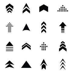 Collation of black arrow icon set with swipe up. Group arrows directed upwards. Swipe up arrow button. Different black arrows sign. Arrow buttons for social media. Vector illustration.