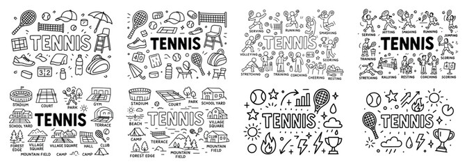 Tennis icons and illustrations set
