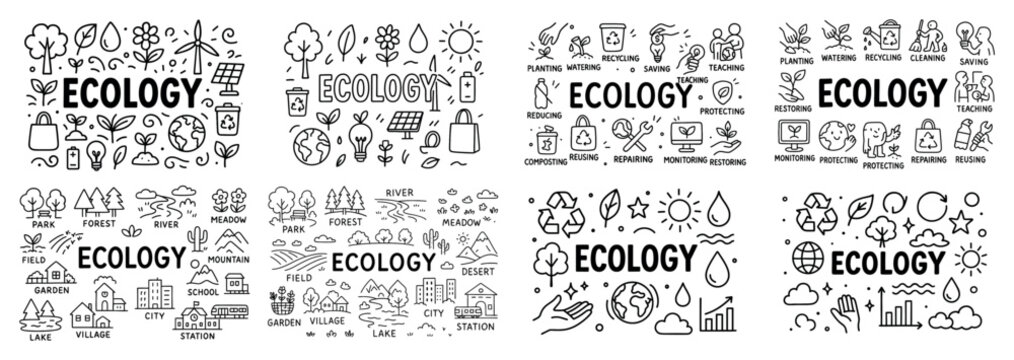 Ecology concept illustration with nature icons
