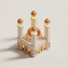 Golden Dome Islamic Mosque 3D Illustration