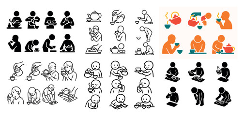 Various tea drinking illustrations