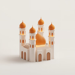 Islamic Golden Minarets and Dome 3D Render