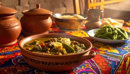 Delicious Home-Cooked Meal, Traditional Cuisine, Rustic Kitchen, Food Photography, Warm Atmosphere, Close-Up View, Culinary Culture