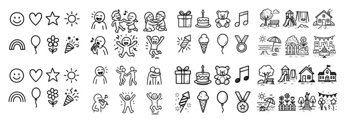 Playful icons: kids, animals, nature