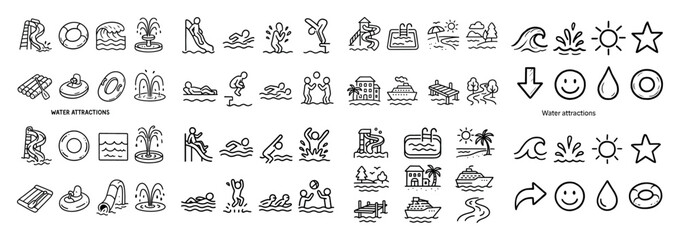 Fototapeta premium Water attraction icons collection