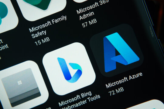 Dhaka, Bangladesh- 27 July 2025: Close-up of smartphone screen showing the Microsoft Azure app icon with a dark interface.